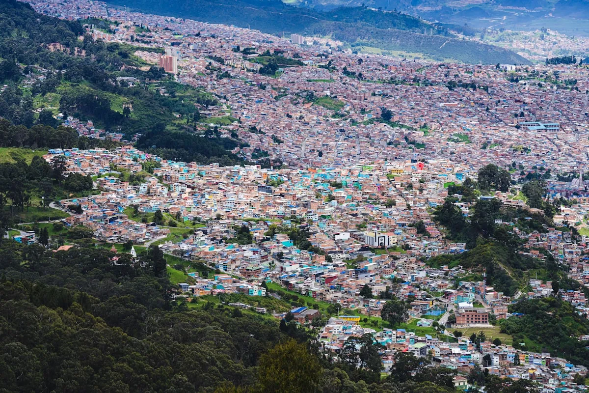 Aerial view of Bogotá from Monserrate, the city sprawling across the savanna
