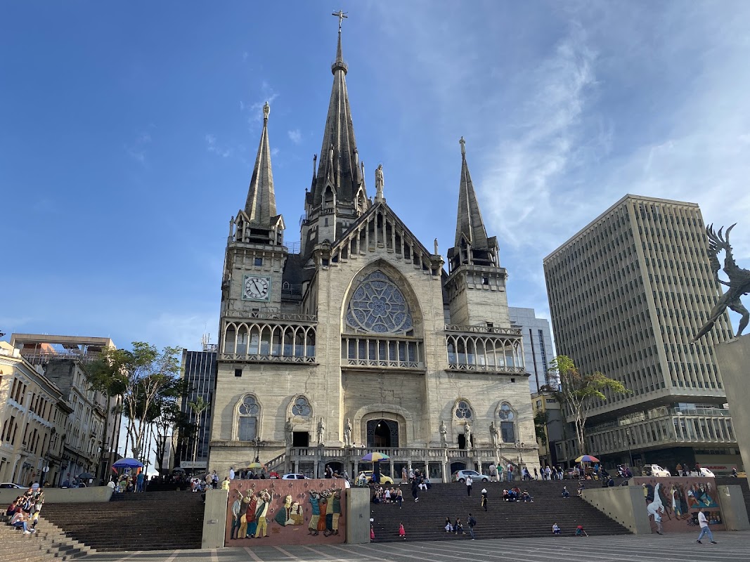 Cathedral Basilica of Our Lady of the Rosary in Manizales with its Gothic spires and grand plaza