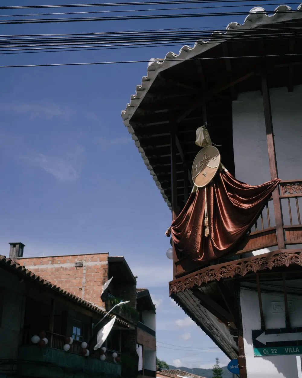Colonial balcony architecture in a Colombian pueblo